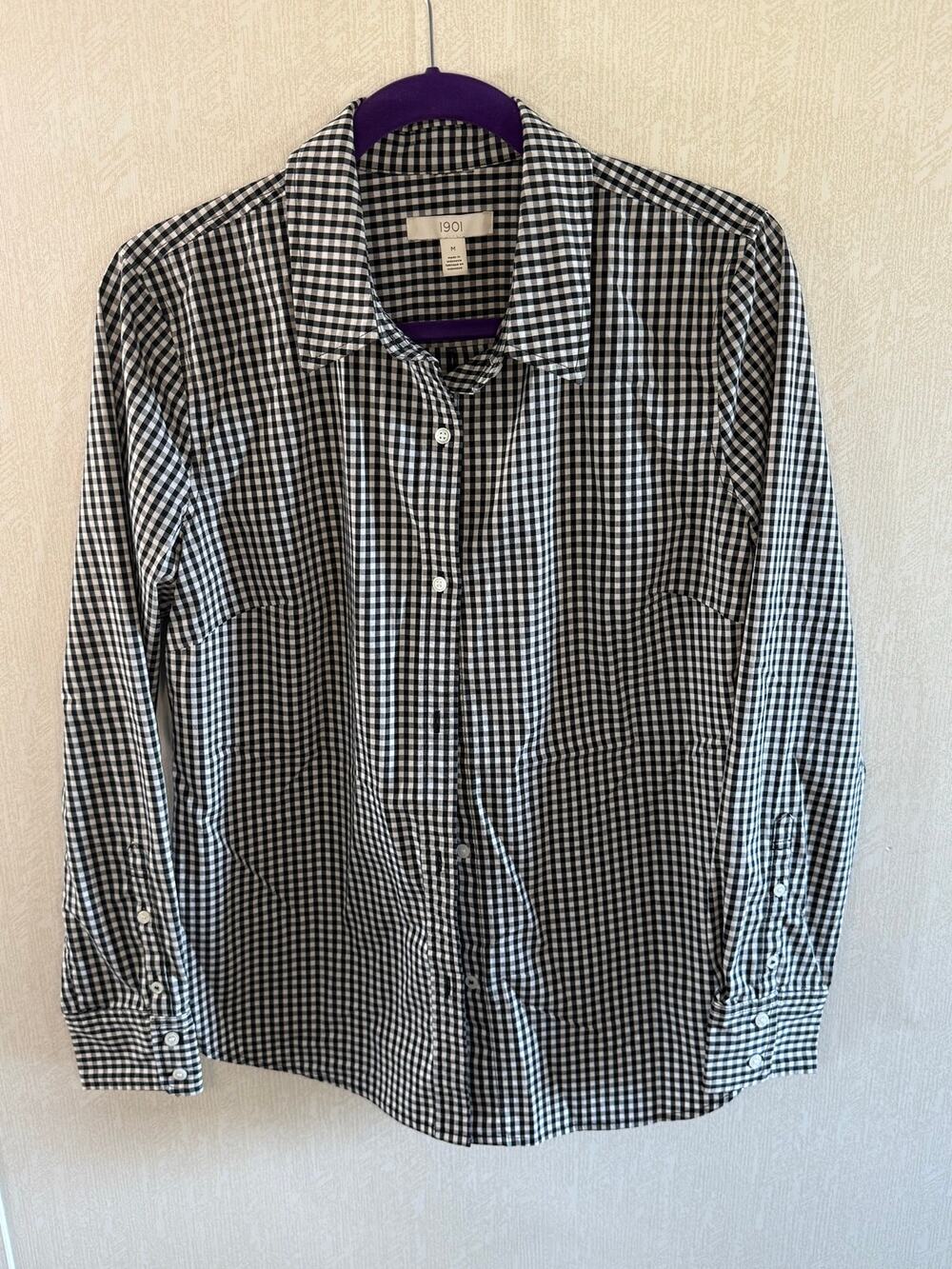 1901 Nordstrom Medium Black White Gingham Check Button Down Shirt